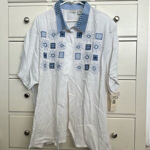 Koret Womens White Button-Down Blouse with Blue accents